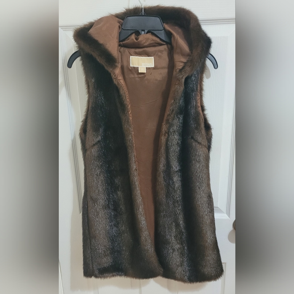 Michael Kors Women Faux Mink Fur Hooded Vest